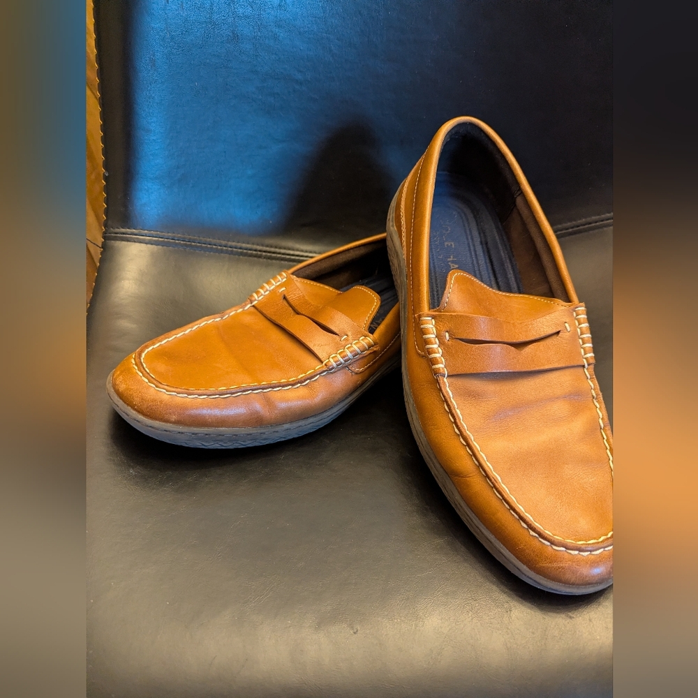 Cole Haan Grand.OS Men's 9.5 Brown Leather Penny Loafers Pre-loved Prepp Luxury